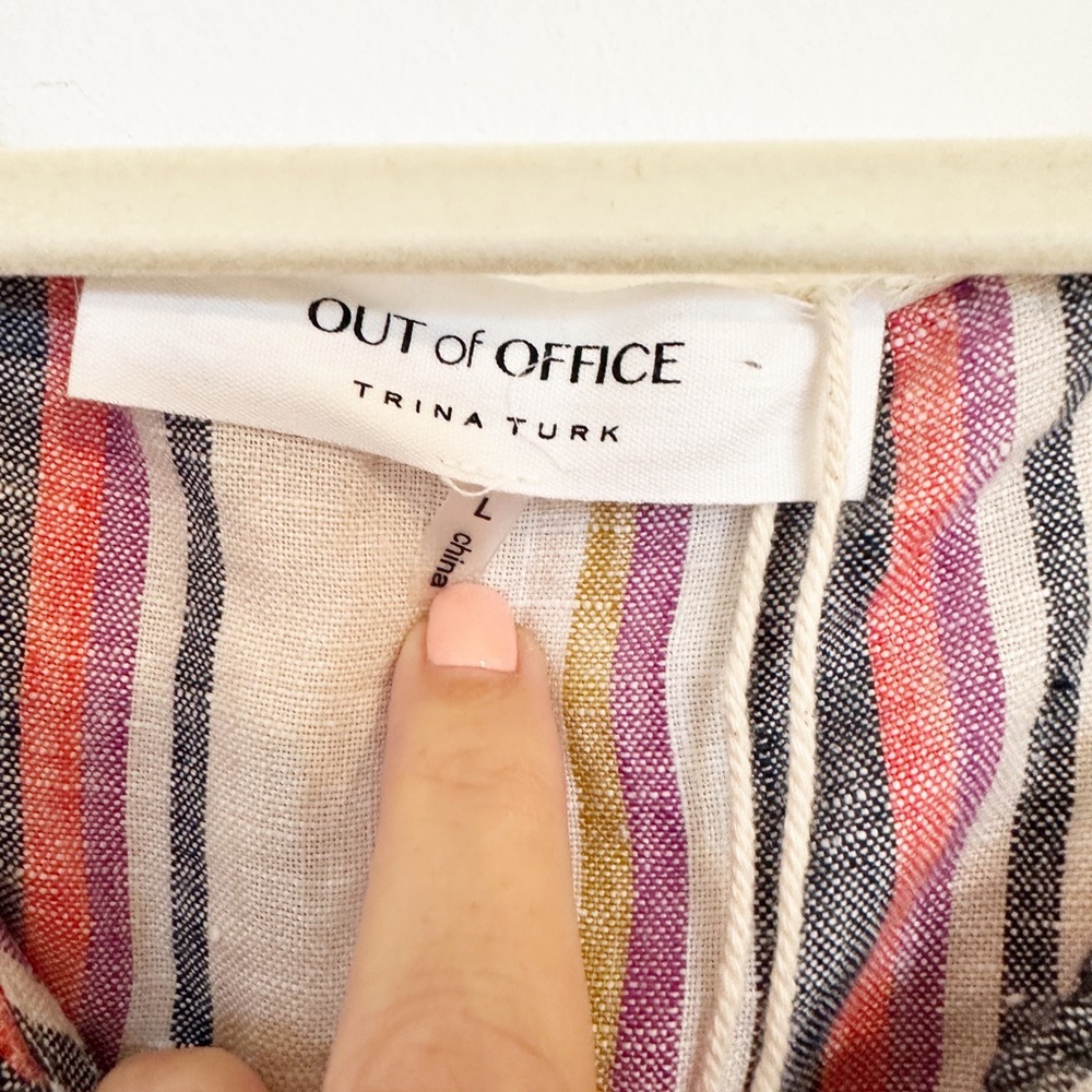 NWT Trina Turk Out of Office Play Dress Linen Ruffle Striped Flutter Sleeve L - Picture 5 of 7